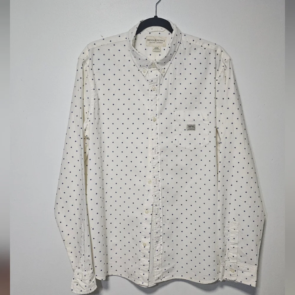 Vintage Denim & Supply Ralph Lauren Button-Down Shirt with Navy Stars Print - Picture 1 of 5